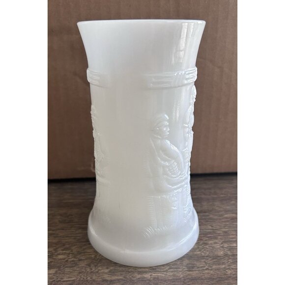Vintage Federal White Milk Glass Stein Beer Mug Tankards with Pub Tavern Scene - Picture 2 of 5